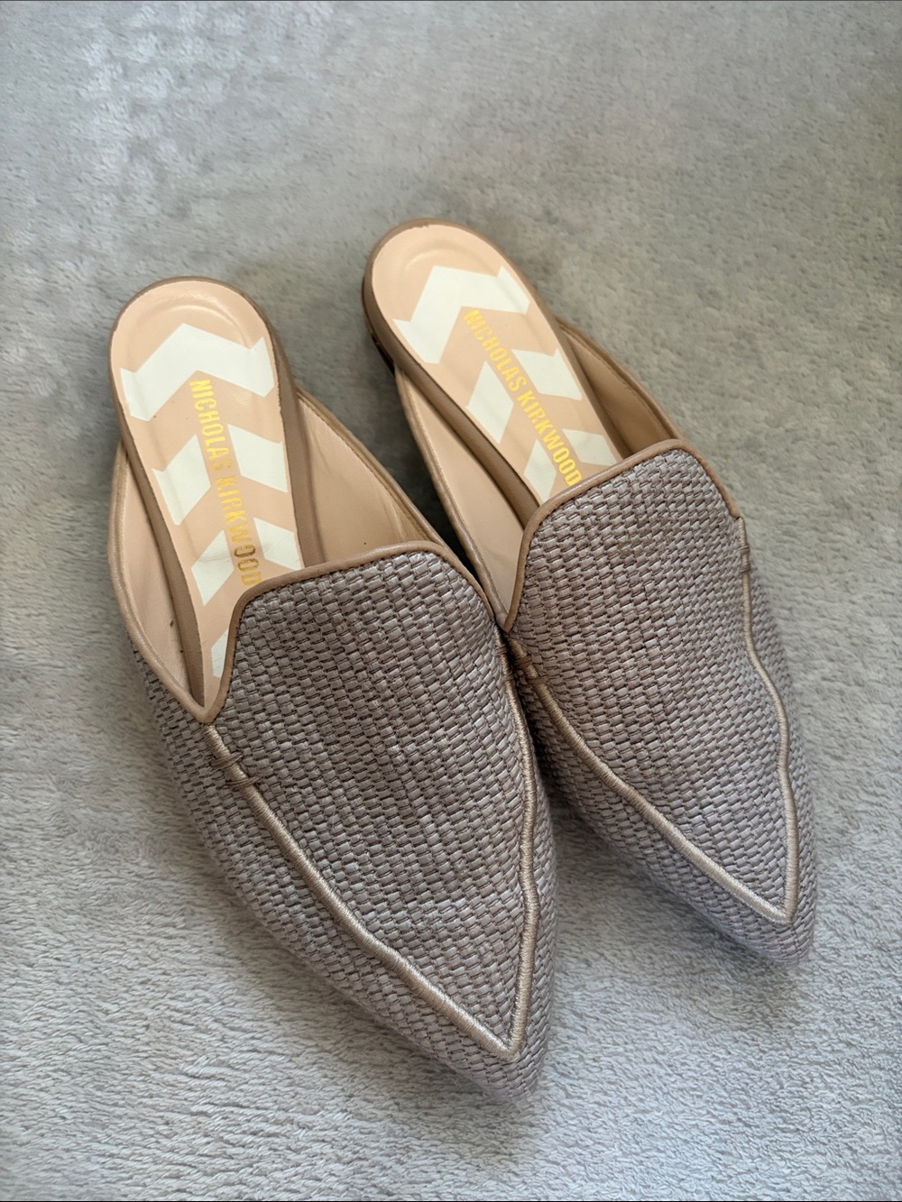 Nicholas Kirkwood Taupe Woven Pointed-Toe Slip-On Mules